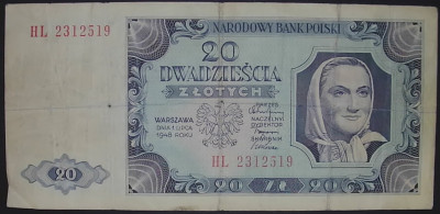 20 zł &ndash; 1 lipca 1948 r. Seria HL 2312519