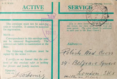 1943 Poczta Polowa PSZ Anders list do PCK Londyn RZADKIE